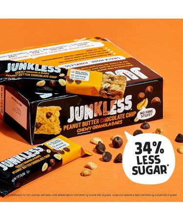 Junkless Peanut Butter Chocolate Chip Chewy Granola Bars - 6 Pack Less Sugar Wholesome Snacks Great Taste 1.1 oz Bars - International Shipping Available - Buy Online on GoSupps.com