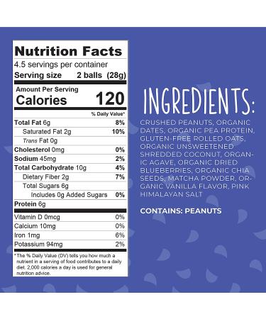 Protein Power Ball Protein Balls - Blueberry Matcha On-The-Go Snack | Gluten Free, Dairy Free, Soy Free | High Protein Energy Bites | 4.5oz Pack of 1 - Buy Online on GoSupps.com