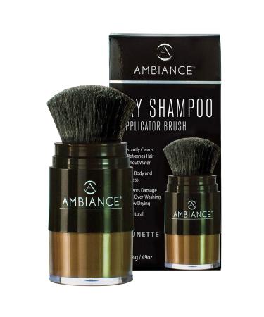 Natural Dry Shampoo for Women & Men by Ambiance | Brunette Tinted Powder | Travel Size Applicator Brush for Dark Brown Hair | Cleansing  Refreshing  & Volumizing 0.49 Ounce (Pack of 1) Brunette
