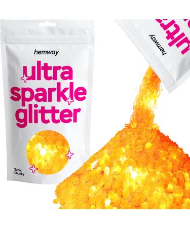 Hemway Premium Ultra Sparkle Glitter Multi Purpose Metallic Flake For Arts Cosmetics Resin Festival Face Hair - Fluorescent Orange - Super Chunky (1/8 "0.125" 3mm) 100g / 3.5oz Fluorescent Orange Super Chunky - 100g
