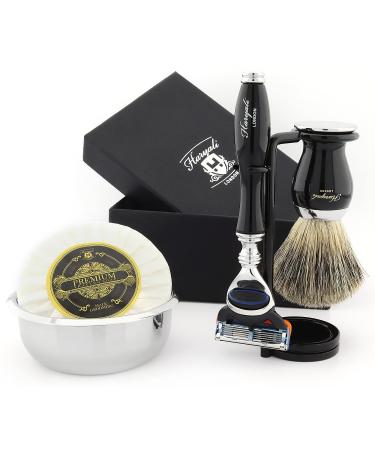 Haryali London Razor set - razor -plane - razor brush roof hair shaving stand shaving bowl shaving bowl - 5 -shaped razor set 5 edge wet razor - black razor planer set
