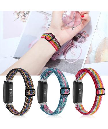 3 Pack Adjustable Fitbit Inspire 2 Bands - Ethnic Blue, Arrow Green, Red | Compatible with Fitbit Inspire HR/Inspire - Soft Loop Nylon Fabric Straps for Women/Men - Buy Online on GoSupps.com