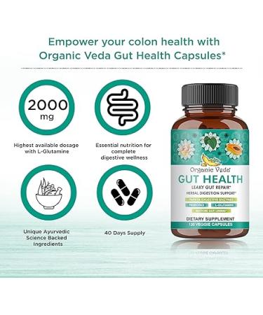 Organic Veda Gut Health Supplement - Leaky Gut Repair Capsules with Papaya Digestive Enzymes Prebiotics L-Glutamine Turmeric - Support Bowel Movement & Cleanse Colon - 120 Count - Buy Online on GoSupps.com