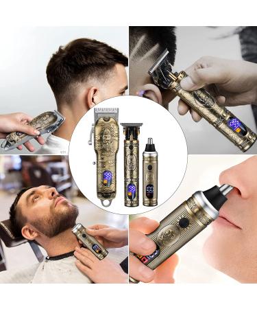 Dumite Men's Hair Clippers Set with Nose & Ear Trimmer - Professional Rechargeable T-Blade Grooming Kit in Gold - Buy Online on GoSupps.com