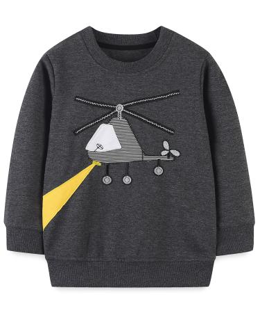 Boys Sweatshirt for Kids Dinosaur Jumper Cotton Casual Top Long Sleeve Pullover T-Shirt Toddler Girls Shirts Baby Clothes 1-8 Years 1-2 Years Helicopter