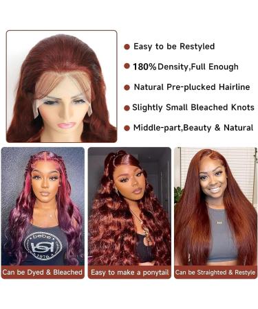 Reddish Brown #33 26 Inch HD Lace Front Body Wave Wig for Black Women | Brazilian Virgin Human Hair | Pre Plucked 180% Density | Glueless Frontal Wig with Baby Hair - Buy Online on GoSupps.com
