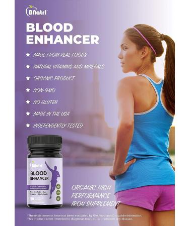 BNatrl Organic Iron Supplement - Boost Energy, Increase Oxygen, Enhance Red Blood Cell Production - 90 Veggie Capsules - Buy Online on GoSupps.com