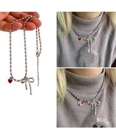 Shop OralGos Vintage Heart Bow Pendant Necklace | Cute Choker Pearl Collar Fashion Clavicle Chain - International Shipping Available - Buy Online on GoSupps.com