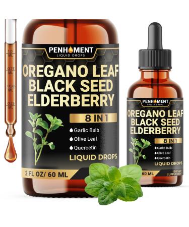 Penhoment 8in1 2900mg Oil of Oregano Drops with Black Seed Oil Liquid | Contains Carvacrol | Garlic, Elderberry, Olive Leaf, Quercetin, Bromelain - 2 Fl Oz