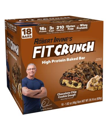 FITCRUNCH Snack Size Protein Bars, Designed by Robert Irvine, 6-Layer Baked Bar, 3g of Sugar & Soft Cake Core (18 Bars, Chocolate Chip Cookie Dough)