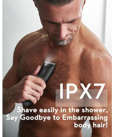 Men's Electric Groin & Pubic Hair Trimmer - Waterproof Body Groomer with 2 Ceramic Blades, LED Light, Power Display - Safe Wet/Dry Balls Trimmer in Black - Buy Online on GoSupps.com