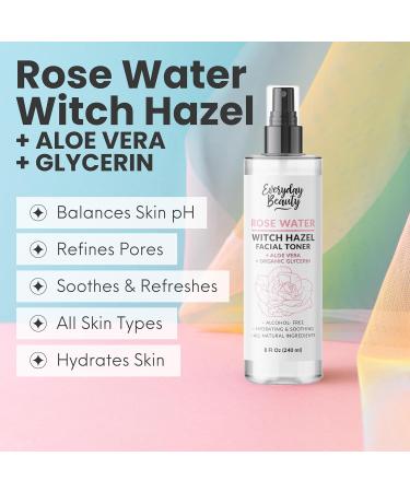 Rose Water Witch Hazel Facial Toner - Alcohol Free Hydrating Aloe Vera All Natural - 8 Fl Oz - Best for Radiant Skin - Buy Online on GoSupps.com
