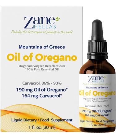 Zane 100% Greek Undiluted Oil of Oregano | 190mg Oregano Oil with 164mg Carvacrol | 5 Drops, 86%-90% Carvacrol | 1 fl. oz - Buy Online on GoSupps.com