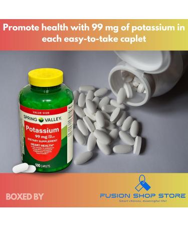 Potassium 99mg Caplets- Supports Muscle Function & Energy 500 Count (Pack of 1) Boxed by Fusion Shop Store - Buy Online on GoSupps.com