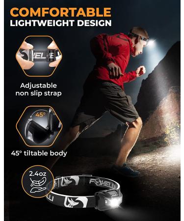 Foxelli Rechargeable LED Headlamp - Ultralight Waterproof Headlamp Flashlight for Adults & Kids - USB Rechargeable with Red Light for Running, Camping, Hiking - Black - Buy Online on GoSupps.com