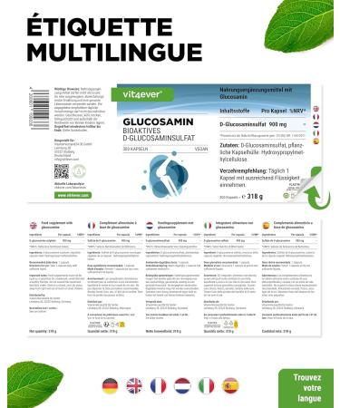 Glucosamine 900mg - 300 g lules - sulfate de D-glucosamine bioactif issu de la fermentation - sans additifs ind sirables - hautement dos - v g talien - Buy Online on GoSupps.com