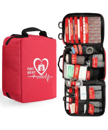 Pasenhome Comprehensive First Aid Kit - Trauma Kit with Labelled Compartments  Emergency Survival Kit Molle System  First Aid Bag for Car  Home  Camping  Travel  Hiking  Office and Cycling Red New