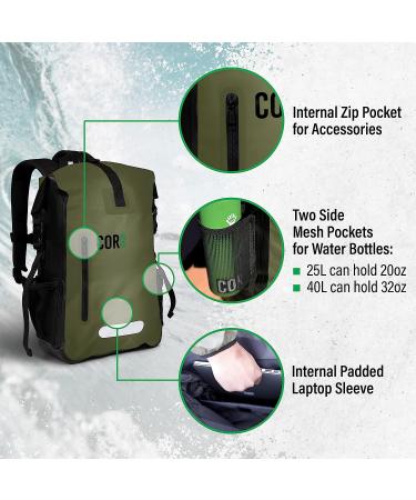 COR Surf Waterproof Dry Bag Backpack with Padded Laptop Sleeve 25L & 40L Heavy Duty Roll-Top Pack Green 25L - Buy Online on GoSupps.com