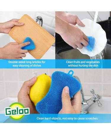 Silicone Sponge Dish Washing Kitchen Gadgets Brush (3 Pack) Blue+Grey+Green - Geloo - Buy Online on GoSupps.com