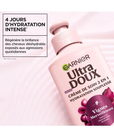 Garnier Ultra Doux Vignes Merveilleuses pour Cheveux D shydrat s - Cr me de Soin 2-en-1 Hydratation Souplesse - l'huile de p pin de raisin - 200 ml - Homme & Femme 2en1 Vignes Merveilleuses - Buy Online on GoSupps.com