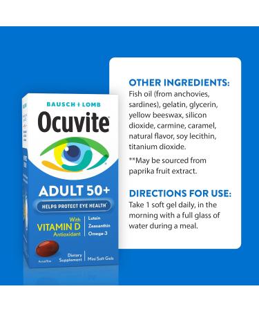 Ocuvite 50+ Eye Vitamin & Mineral Supplement Multivitamin for Vision & Ocular Health with Omega-3 Zinc Vitamins C & E Lutein & Zeaxanthin Zinc Supplements for Women and Men 50 Softgels - 12 Pack - Buy Online on GoSupps.com