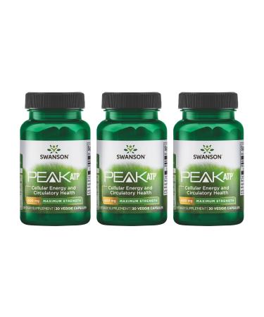 Swanson Maximum Strength Peak ATP-Natural Supplement Promoting Cellular Energy Support-Supports Physical Performance and Promotes Healthy Blood Flow Support-(30 Veggie Capsules, 400mg Each) 3 Pack