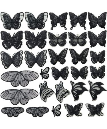 30 Pcs Butterfly Lace Embroidered Appliques Sew On Patches - Black Wedding Dress Clothes Hair Accessories DIY - Buy Online on GoSupps.com