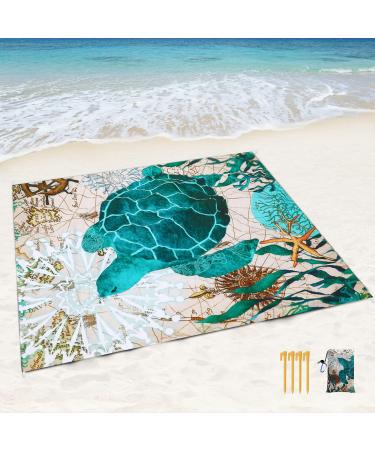 Gusgopo Beach Blanket, 79''83''Picnic Blankets Waterproof Sandproof for 4-7 Adults,Large Lightweight Beach Mat,Portable Picnic Mat, SandProof Mat for Travel, Camping Sea Turtle
