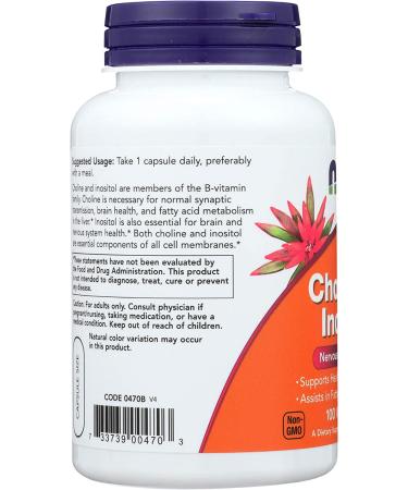 Now Foods Choline & Inositol 500mg - 100 Capsules | Essential Cognitive Support - Buy Online on GoSupps.com