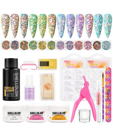 Acrylic Nail Kit Acrylic Powder Set with Everything Professional for Beginner Glitter Powder False Nail Tips Nail Decorations Tools Starter Kit Acrylic SET 01