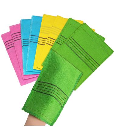 BLMHTWO 8PCS Exfoliating Bath Mitts  Korean Exfoliating Bath Washcloth Large Size Asian Italy Towel 5.5 7.5in Exfoliating Shower Towel Body Scrub Mitts for Adults (Yellow+Blue+Pink+Green)
