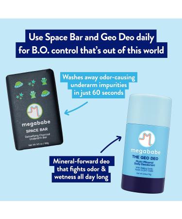 Megababe Underarm 2-Piece Bundle - Geo Deo Daily Deodorant 2.6 oz & Space Bar Detox Soap 3.5 oz | Odor Protection Aluminum Free - Buy Online on GoSupps.com