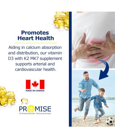Promise Vitamin D3+K2 MK7 with Organic Coconut Oil 120 Soft gels. Bone Joint and Heart Health Rapid Immune Support- non-GMO- Made In Canada - Buy Online on GoSupps.com