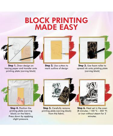 Marabu Block Printing Kit - Linocut with Ink, Cutter, Rubber Block & Brayer Roller - Linoleum Printmaking Starter Set - Buy Online on GoSupps.com
