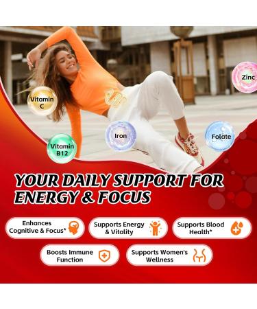 Iron Gummies for Women Teen Girls Chewable Iron Supplements with Active Folate Vitamin B12 C Zinc Energy & Immune Health Organic Ferrous Bisglycinate Chelate 18mg Gentle Sugar Free 60 Gummies - Buy Online on GoSupps.com