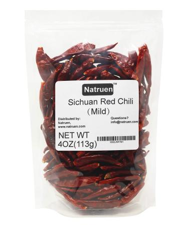 Natruen Whole Dry Szechuan Chinese Red Chili Pods 4oz, Mild, Facing Heaven Chili, Spicy Sichuan Dried Red Hot Chilies for Chili Oil, Paste, and Sauce