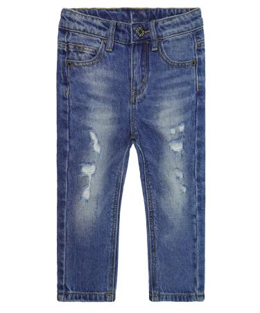 KIDSCOOL SPACE Baby Little Boys Jeans Elastic Band Inside Straight Fit Ripped Denim Pants 3-4 Years Blue-2491