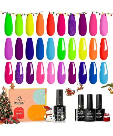 Beetles Gel Nail Polish Kit 16 Pcs Neon Collection - Bright Spring Summer Colors - Includes Base Gel, Glossy & Matte Top Coat - Long-lasting Neon Vacation Nails Art Set - Buy Online on GoSupps.com