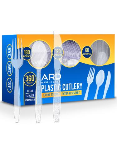 Ard Wholesale 360 Count Cutlery Combo Box | Clear Extra Strong Extra Resistant | 180 Forks, 120 Spoons, And 60 Knives