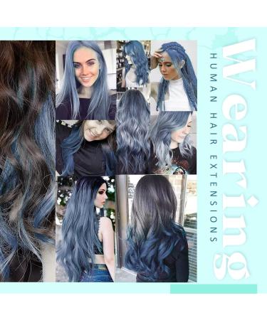 Runature Light Blue Real Hair Extensions - 40cm Clip-In Seamless Remy Hair 25g (Gray Blue) - 5pcs #LightBlue - Buy Online on GoSupps.com