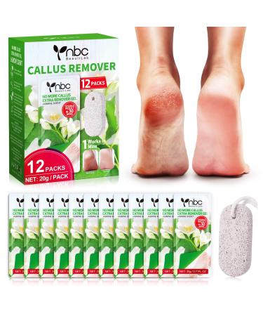 Feet Callus Remover Gel 12 Packs 8.4 oz with Pumice Stone Scrubber Kit for Professional Pedicure Remove Hard Skins Heels Callouses Jasmine Scent 12 Pack - Jasmine Scent