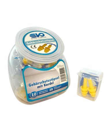 Silicone earplugs from evo-cative - 10 pairs - reusable earplugs with cord in dispenser + BOX