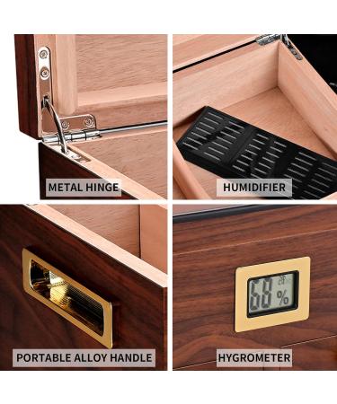 CIGARLOONG Cigar Humidor 35-50 Count Glass Top Large Capacity Cigar Box with Front Hygrometer Humidifier and Accessory Drawer(Brown) - Buy Online on GoSupps.com