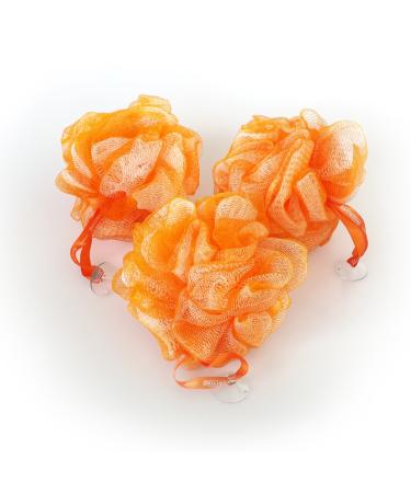 1541 London Exfoliating Bath & Shower Body Puff/Scrunchie/Buffer (Tangerine Orange) 3 pack