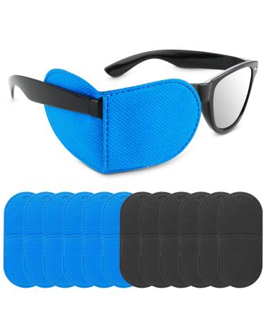 12Pcs Eye Patches for Glasses Reusable Non-Woven Fabric Eye Patch Medical for Adult Kids Left Right Eye Eyepatch for Glasses Treat Lazy Eye Amblyopia Strabismus for Left & Right Eyes (Black&Blue)