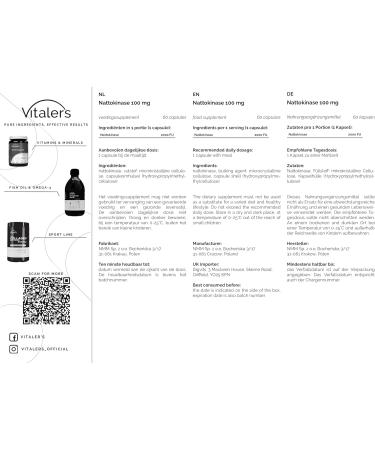 Vitaler's Nattokinase 100 mg - 60 Capsules Vegan 2 mois de Suppl mentation Sans Conservateur Composition Pure - Buy Online on GoSupps.com