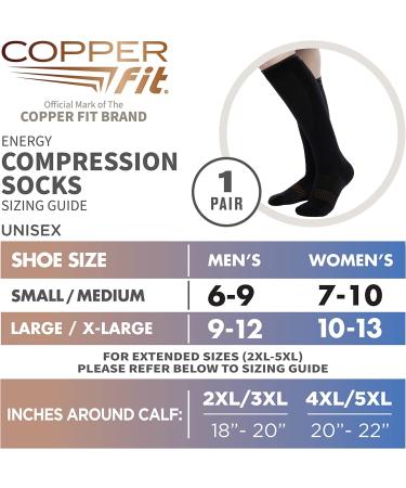 Copper Fit Energy Knee High Compression Socks - Black 4XL-5XL | Unisex Easy-On/Easy-Off | Comfort and Support - Buy Online on GoSupps.com