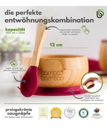 Bamboo Baby Bowl & Spoon Set Food-Safe Silicone Suction for Toddlers - Non-Toxic Stable Self-Dinnerware (11.8 oz) - Buy Online on GoSupps.com