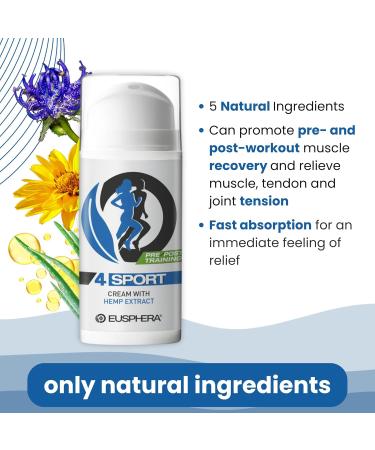 EUSPHERA - 4SPORT - Muscle Balm for Post Workout & Muscle Soreness 100% Natural Relief Body Cream with Hemp Aloe Devil's Claw and Arnica 2.5 Oz - Made in Italy - Buy Online on GoSupps.com