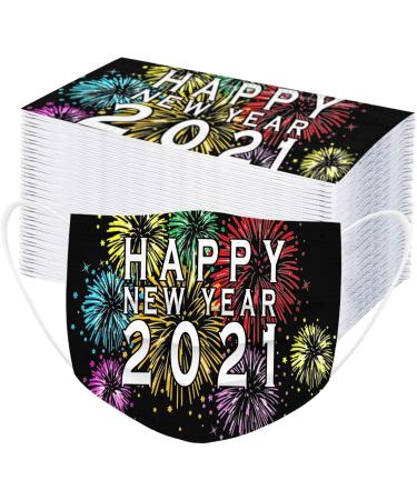 100PCS 2021 Happy New Year Disposable Face_Mask for Adult 2021 Happy New Years Face Bandanas 3-Layer Non-Woven with Elastic Earloops - Buy Online on GoSupps.com